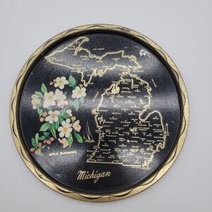 Mid Century MCM Metal Michigan Souvenir Tray‎ 11"